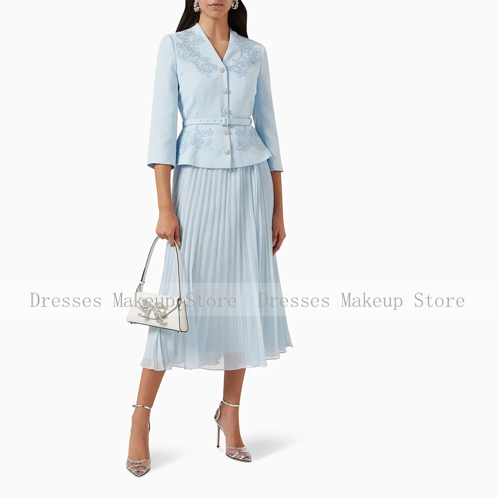 Customized Women's Party Dresses Midi 3/4 Sleeves 2 Pieces Modern Cocktail Gowns Tea Length Applique Crystal Wedding Guest Dress image 3