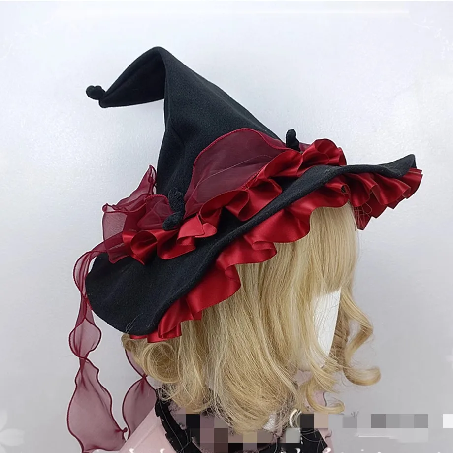 Cappello da mago con fiocco per festa di Halloween Accessori per costumi Lolita gotici da donna Cappelli da strega retrò