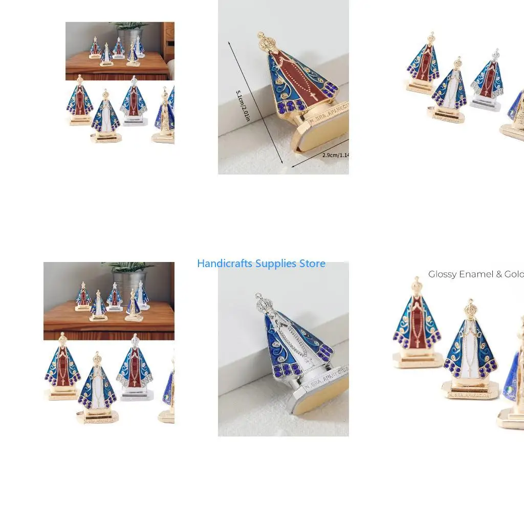 R1WA Metal Spiritual Prayer Figurines Tabletop Ornament Nossa Senhora Aparecida Statue for Car Dashboard Home Decors Gift