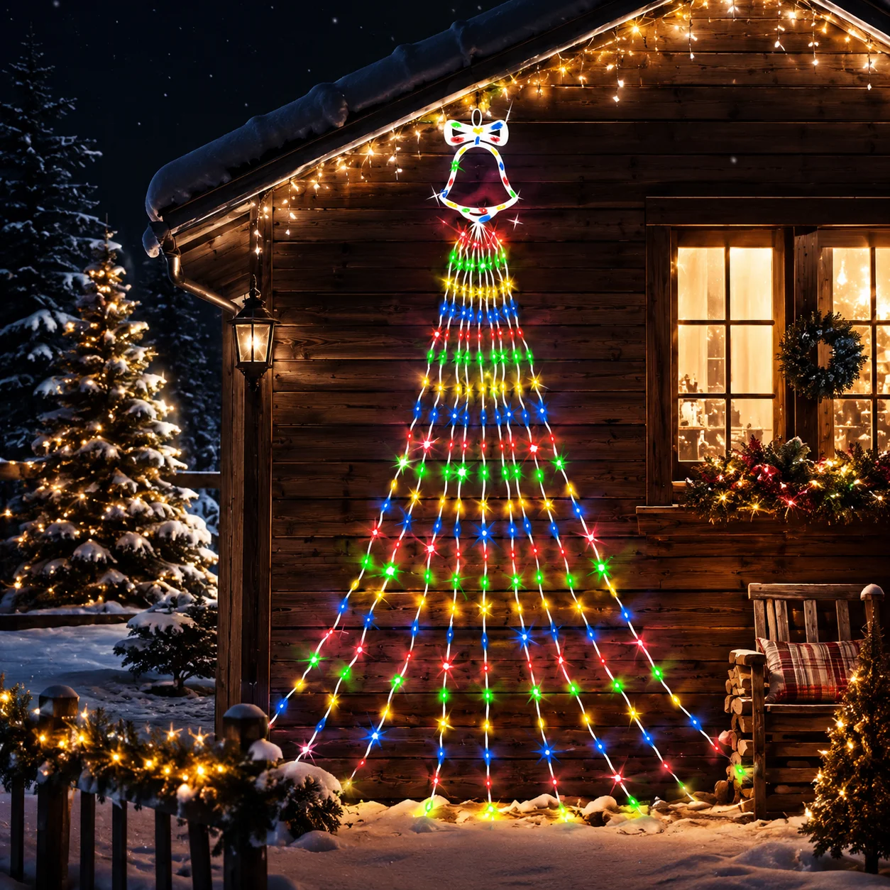 Solar Christmas Lights Bell Waterfall Curtain Lights Multicolor 200/290LED 8 Modes Auto On Outdoor Garden Yard Xmas Decor