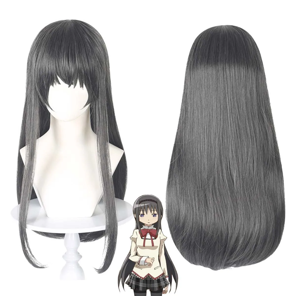 Halloween Party Puella Magi Madoka Magica Akemi Homura Cosplay Wig