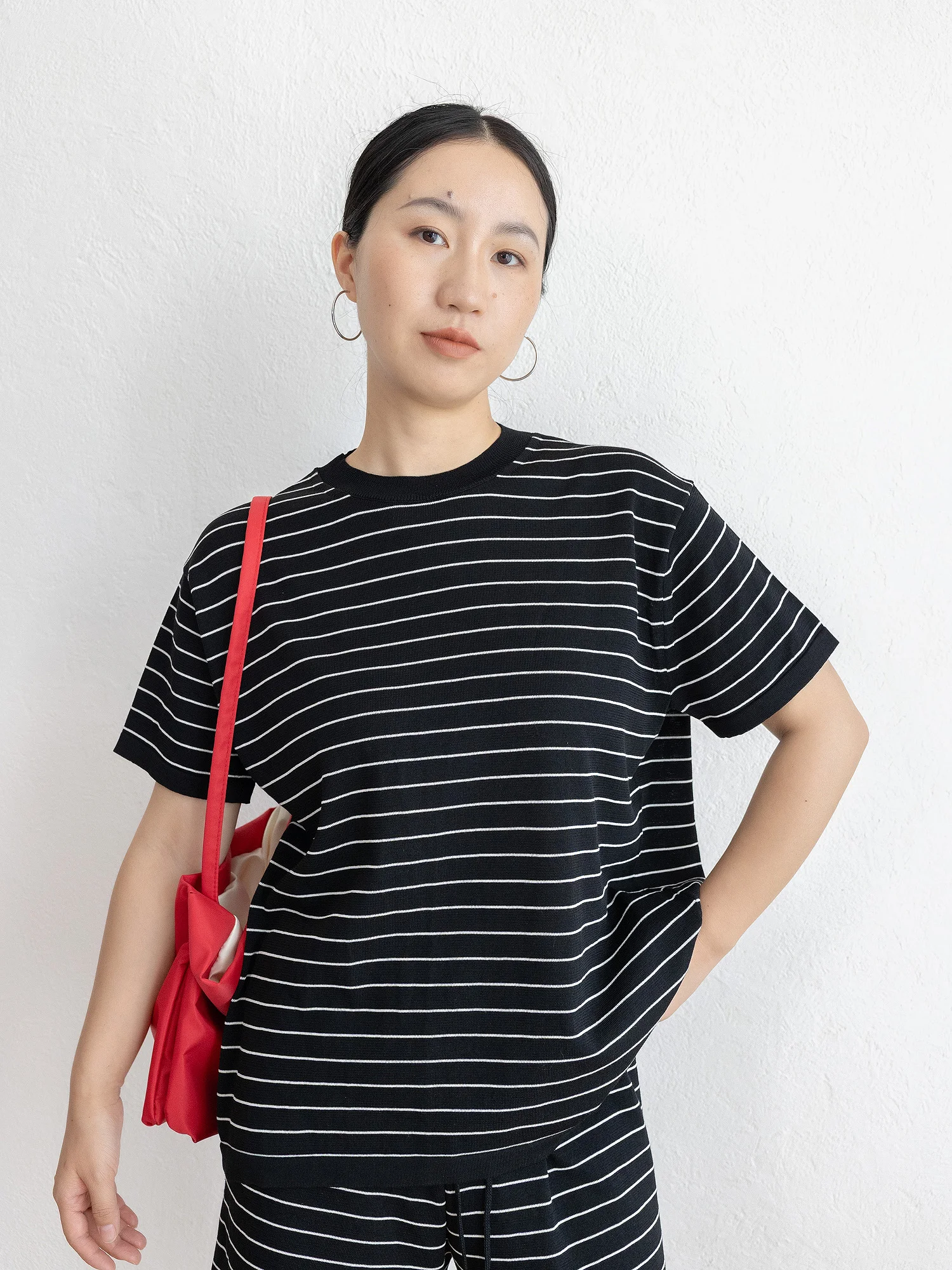 

JENUNIQUE Летний женский свободный круглый вязаный топ из ацетатного волокна с длинными штабелями из хлопка ort Sve в тонкую полоску, дышащий