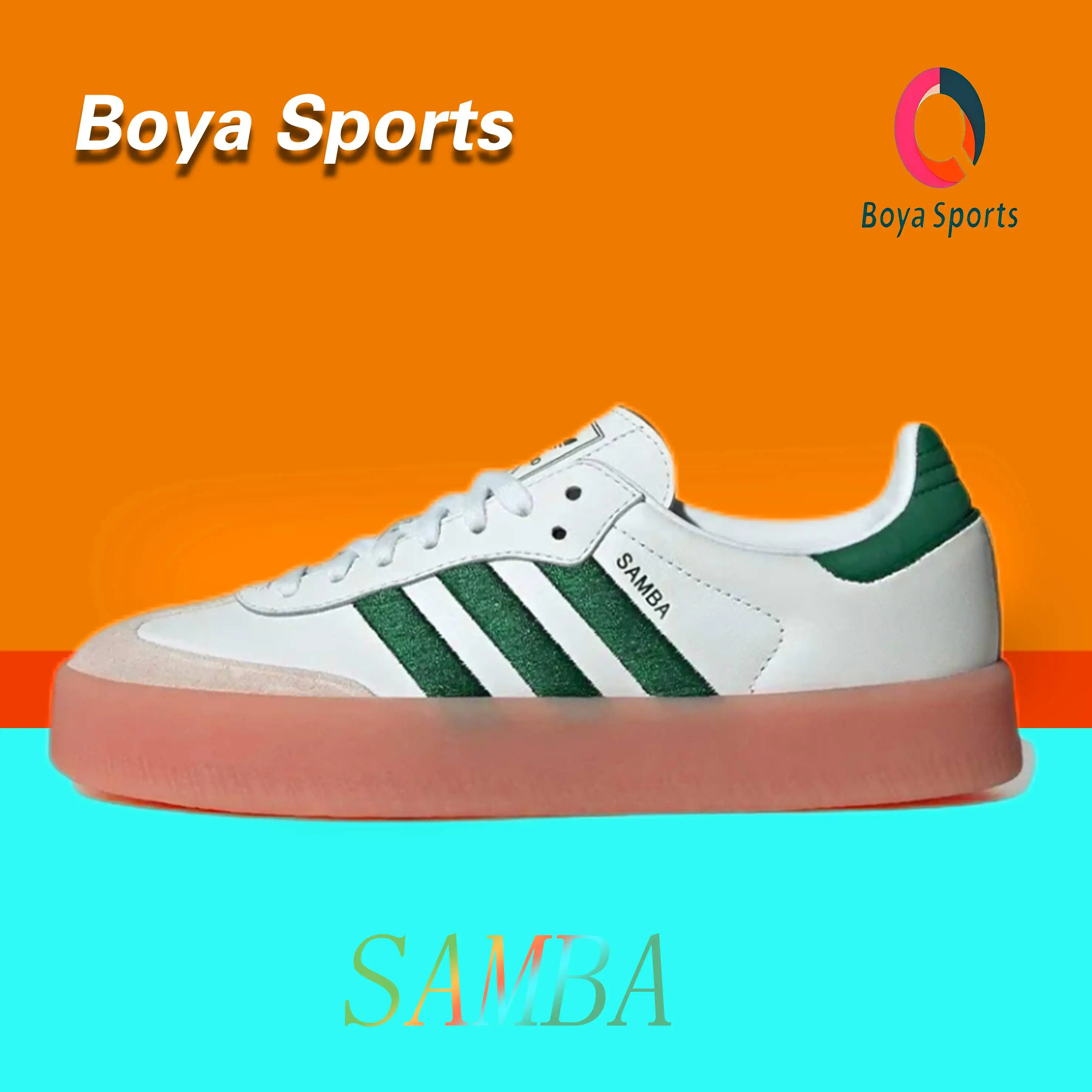 Adidas orisinil SAMBA, baju pantai kasual klasik low-top modis gaya pria dan wanita warna hijau putih