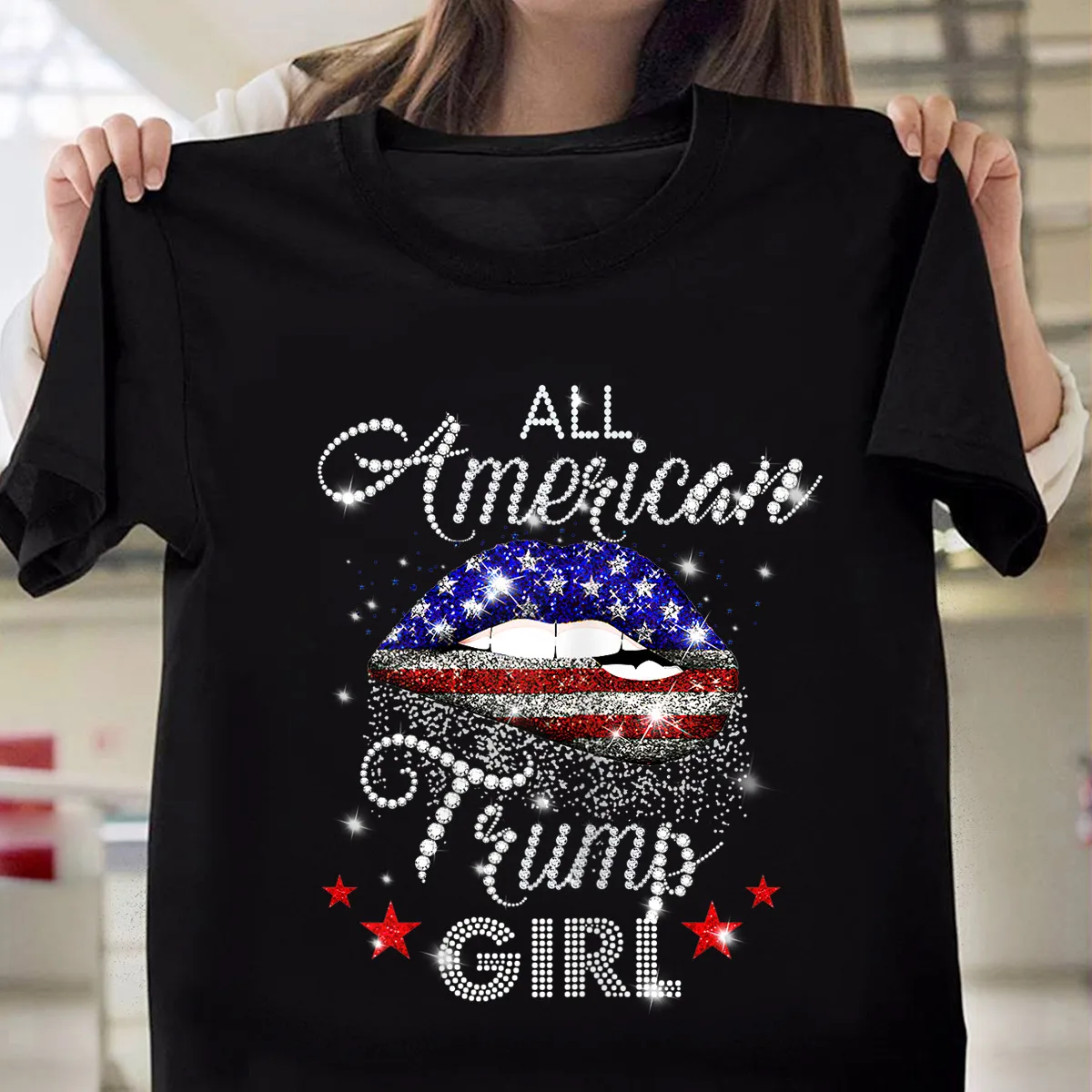 Sexy Lip In American Flag All American Trump Girl For Girl Women T-Shirt