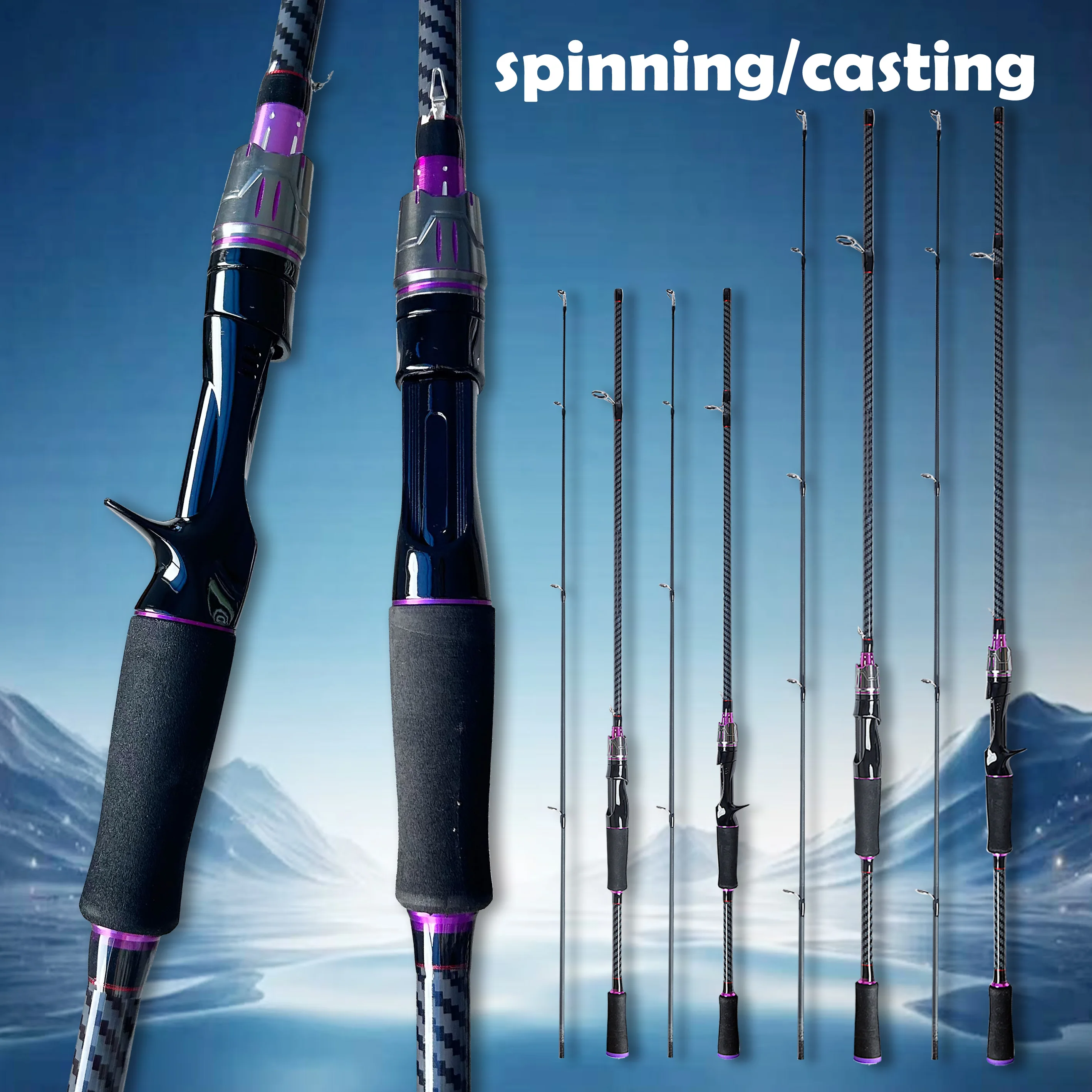 

Водная удочка для гольфа. 1 м композитный материал из углеродного волокна и стекла. Прочный и прочный корпус стержня M-Tuned сегментированный дизайн. Корпус с черным стержнем с фиолетовым дизайном. Стильный и красивый внешний вид. Ручка катушки с пистолет