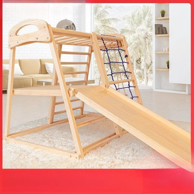 new Wooden Climbing Frame Indoor Play Gym Slide Swing Set Natural Birch Toddler Pikler Triangle for Home Kindergarten Exercise
