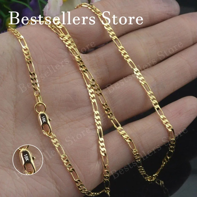 925 Sterling Silver, 18K Gold, 16-30 Inches, 4mm Figaro Chain Necklace, Fashionable, Charming, Elegant, Gift Jewelry