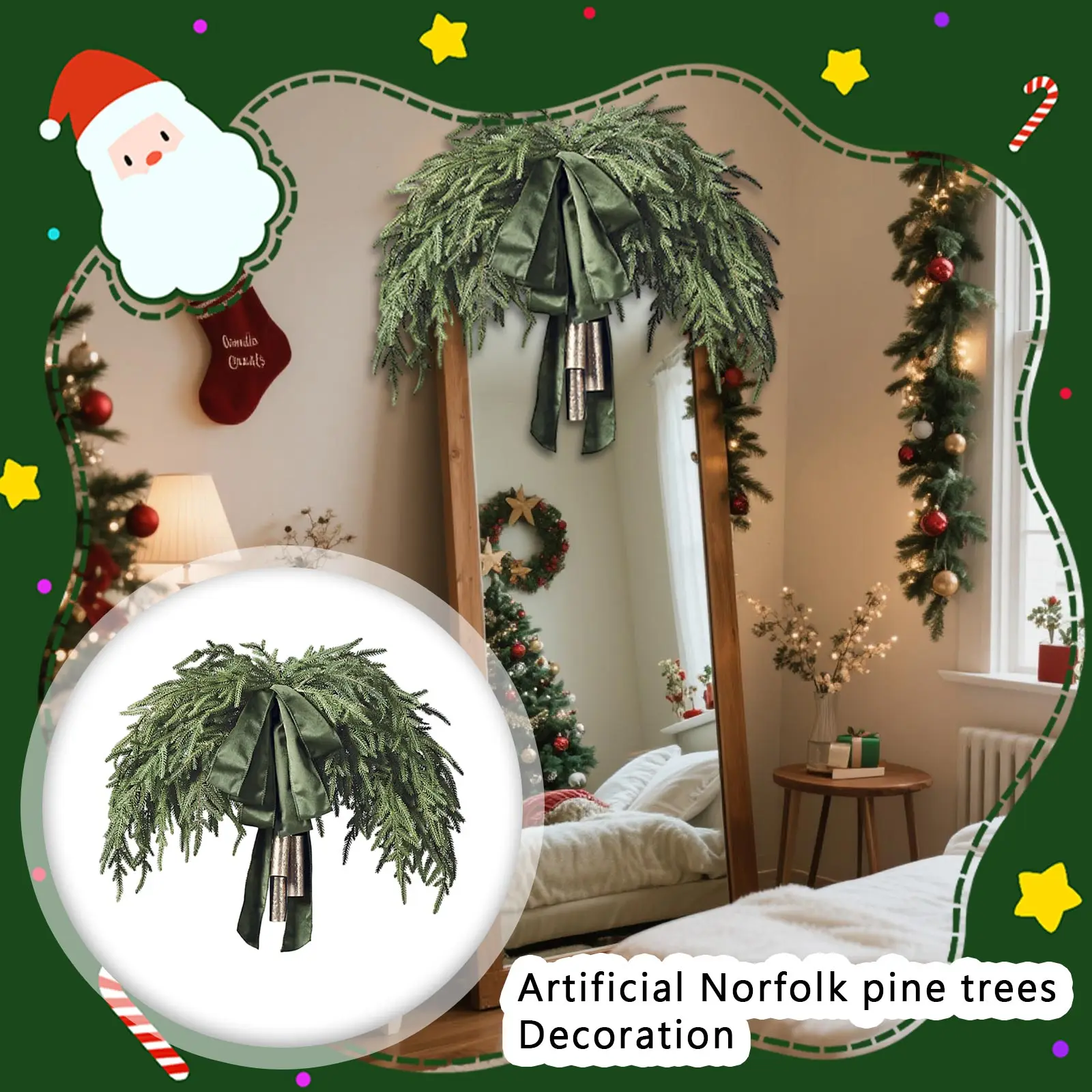 

High Quality Artificial Norfolk Decoration With Velvet Bow, Suitable For Mirror Decoration 1PCS