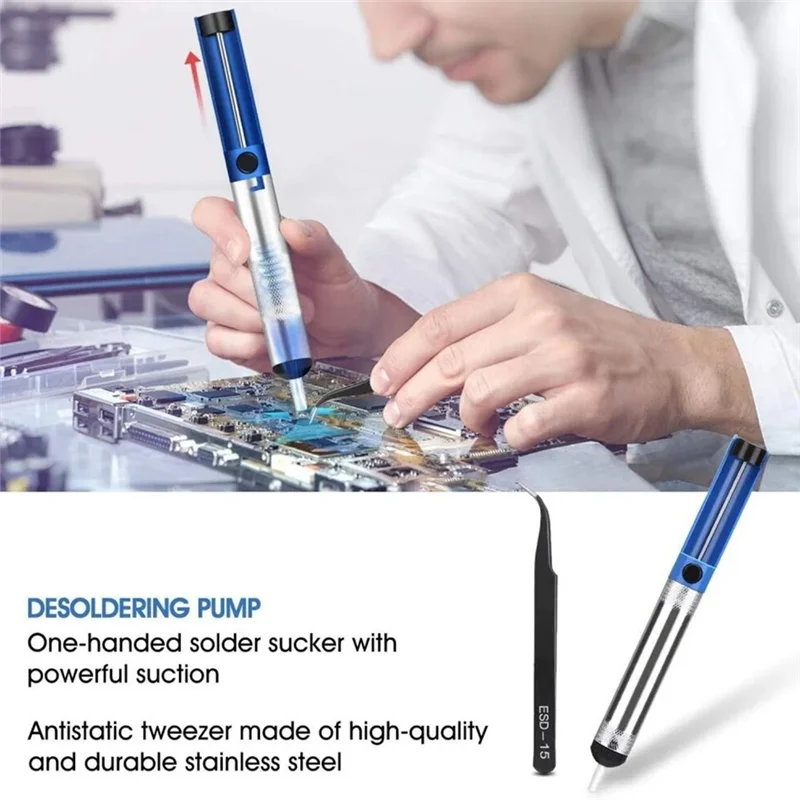 AT05-Soldering Iron Kit 80W Adjustable Temperature LCD Display Heater Tools Including Soldering Tips Tweezers Wires EU P