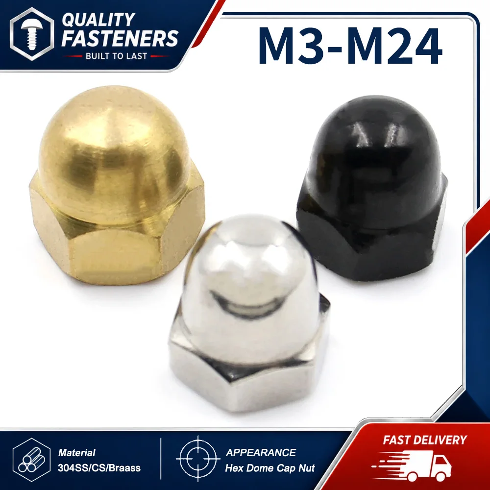 1-10PCS Carbon Steel Brass 304 Stainless Steel Hex Dome Cap Nuts Decorative Protective Fastener M3-M24