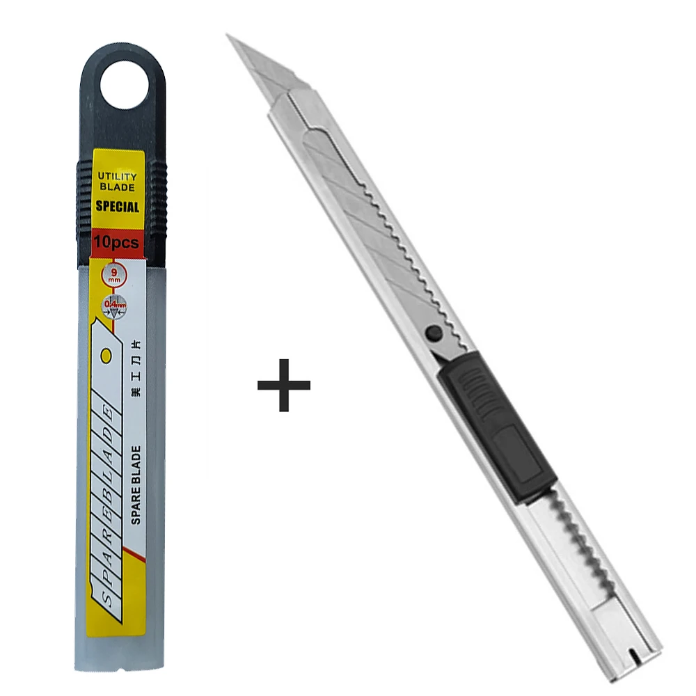 ソープオフナイフペーパーカッター,10個追加のステンレス鋼ブレード,カーフィルム,文房具,e02 e03