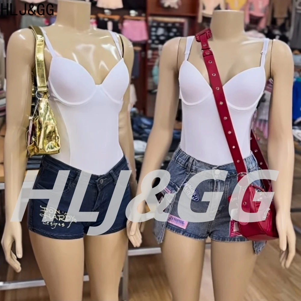 

HLJ&GG American Vintage Fashion Pocket Cargo Shorts Two Piece Sets Women Deep V Spaghetti Strap Bodysuits And Shorts Streetwear