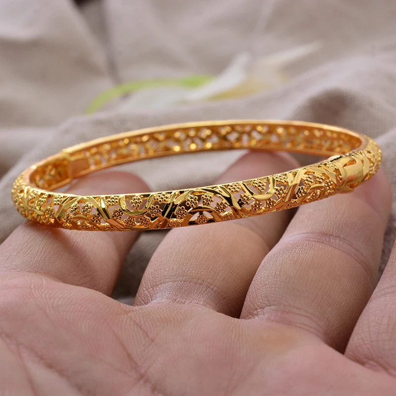 New Arrival France Gold Color Bangles for Women Men  Flower Can Open Bracelets