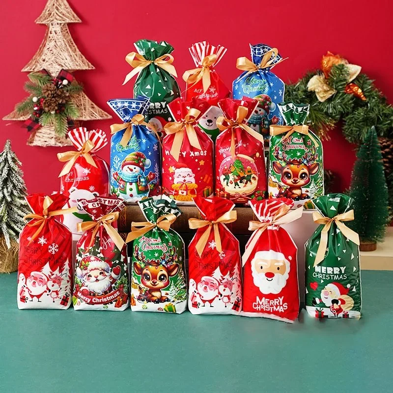 

Christmas Candy Gift Bag Plastic Drawstrings Presents Wrapping Bag Xmas Tree Ornament Christmas Decoration New Year 2023