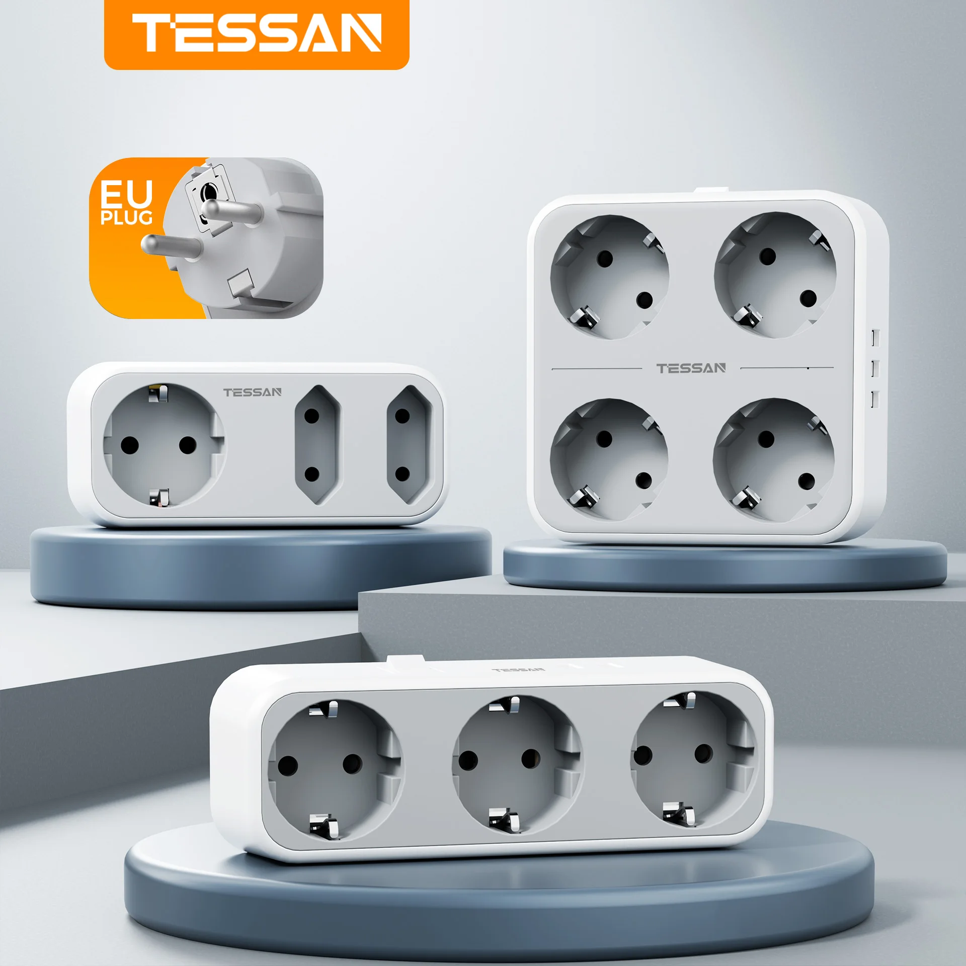TESSAN EU KR 플러그 전원 스트립, AC 콘센트 및 USB 포트 (5V/2.4A), 스마트폰, 노트북용 EU 벽 소켓 확장기