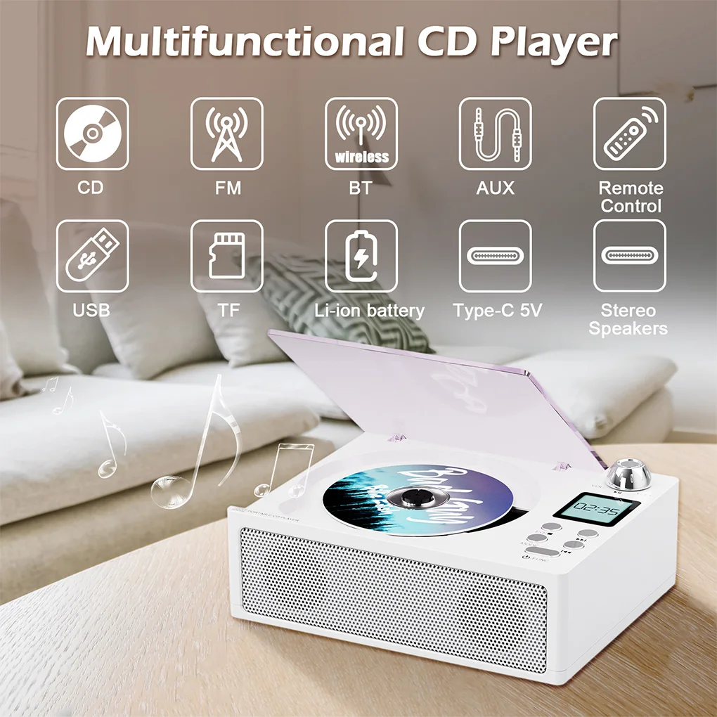 

Портативный двойной динамик Ретро портативный проигрыватель компакт-дисков Bluetooth Hi-Fi качество звука поддерживает USB/TF-карту/FM-аудиоотверждение