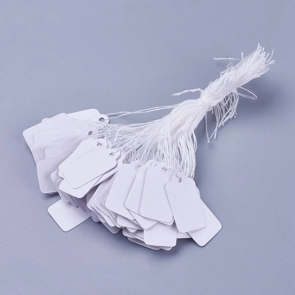 

500Pcs/Lots White Rectangle Paper Jewelry Price Tags Small Simple Item Label with String for Goods DIY Gifts Display Accessories