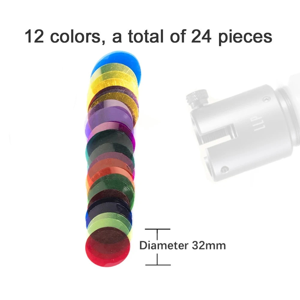 12 color 32mm diameter flashlight circular filter, light painting photography graffiti