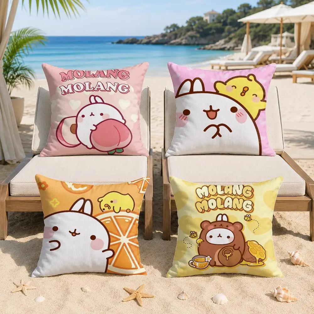 Molang Cute Cartoon Cushion Cover Silky Short Plush Invisible Zipper Dustproof Sofa Pillow Case For Home Decor