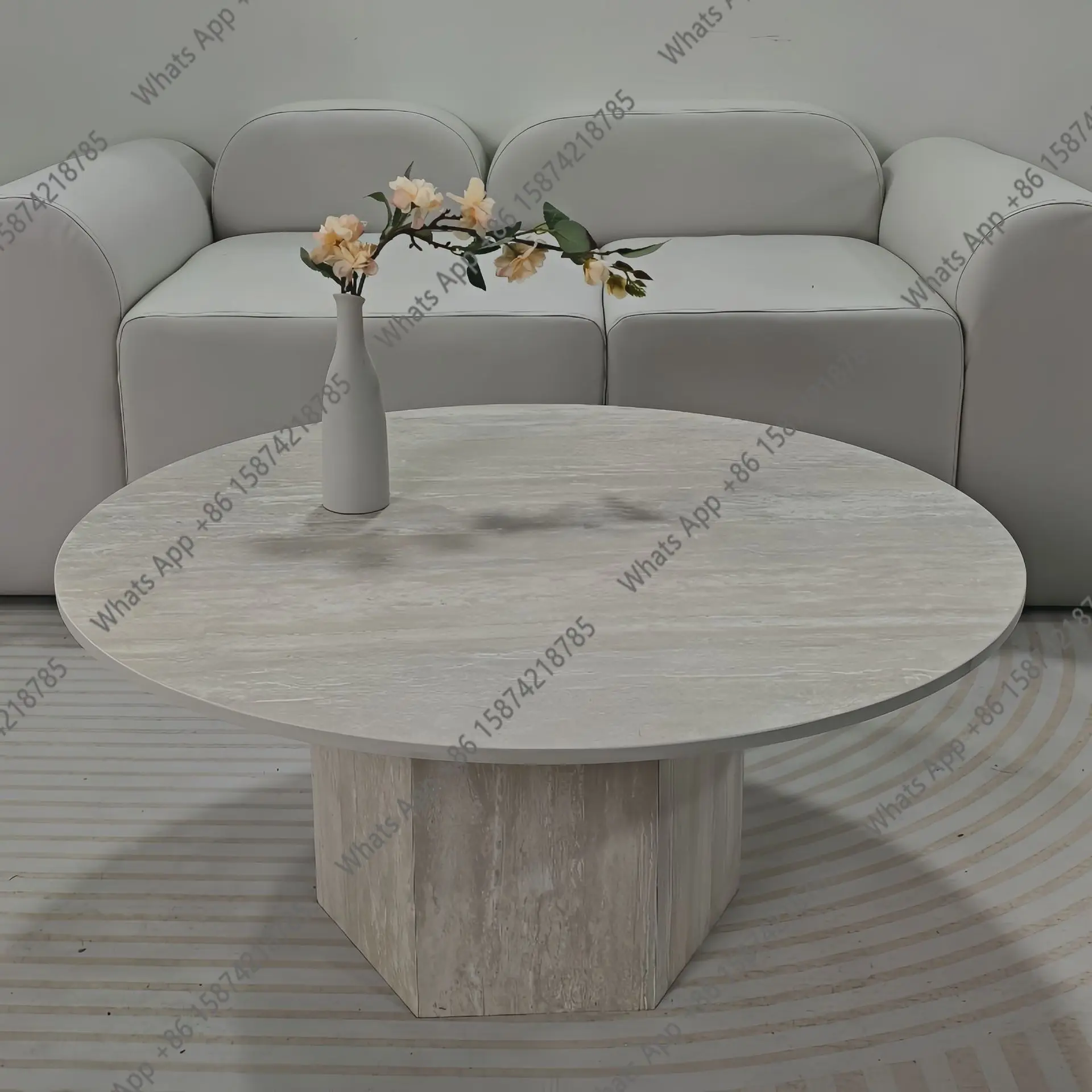 Living room Nordic home coffee table round designer French small apartment travertine slate table