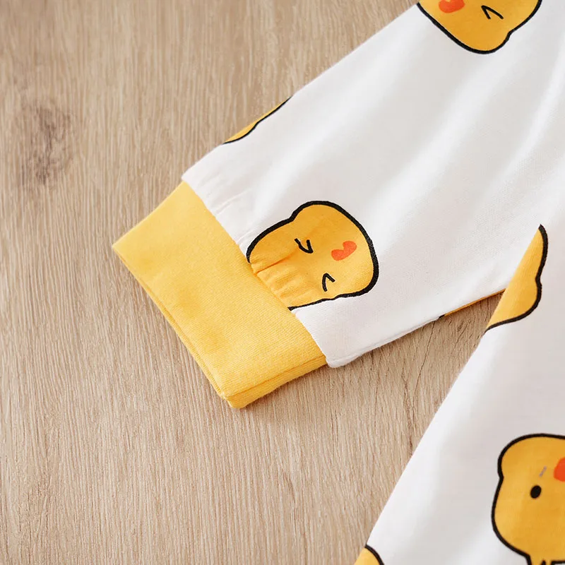 Spring And Autumn Boys And Girls Cute Cartoon Chicken Printed Cotton Comfortable Long Sleeve Baby Bodysuit