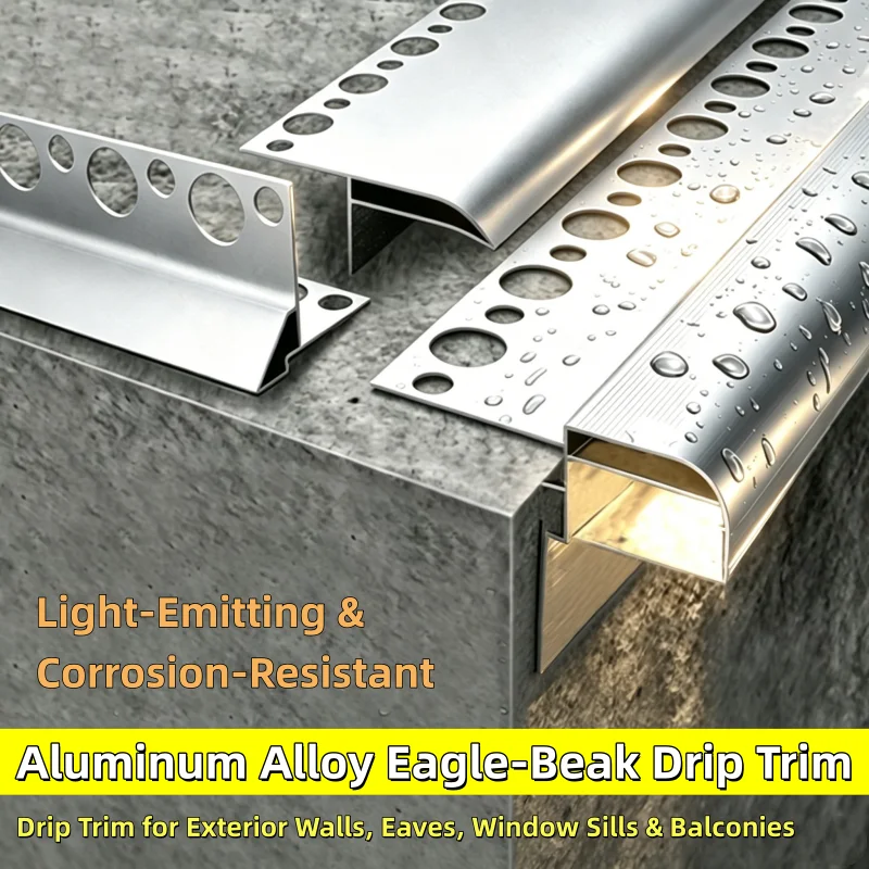 Exterior Wall Window Sill Eaves Drip Line Outdoor Waterproof Aluminum Profile Channel Drainage Rooftop Terrace Hard Strip Light