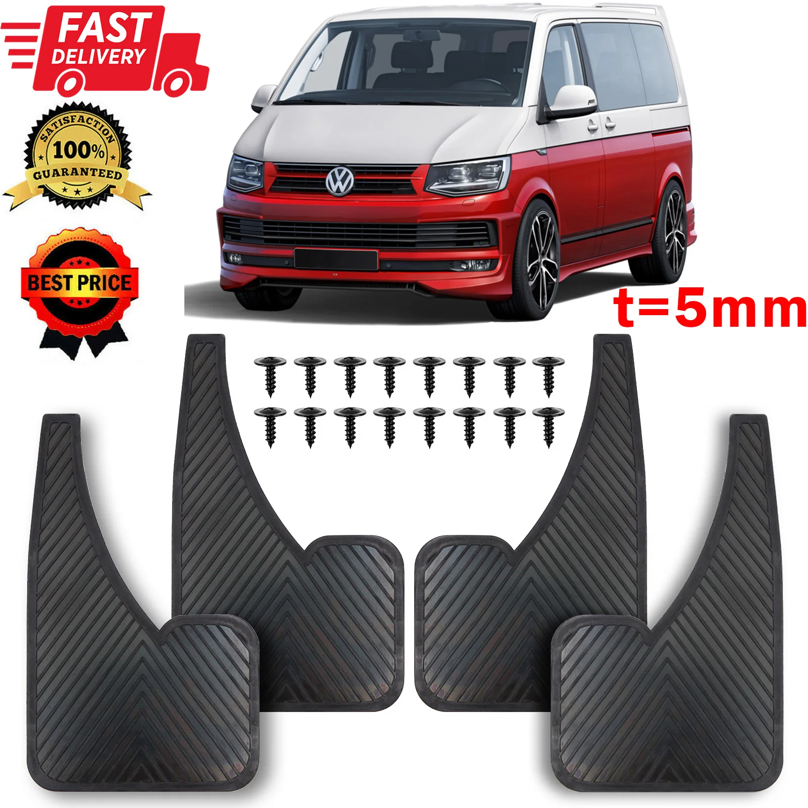 4x 고무 5mm 머드 플랩 머드 플랩 스플래시 가드 펜더 전면 후면 VW Transporter T4 T5 T6 Multivan Caravelle Motorhome Camper