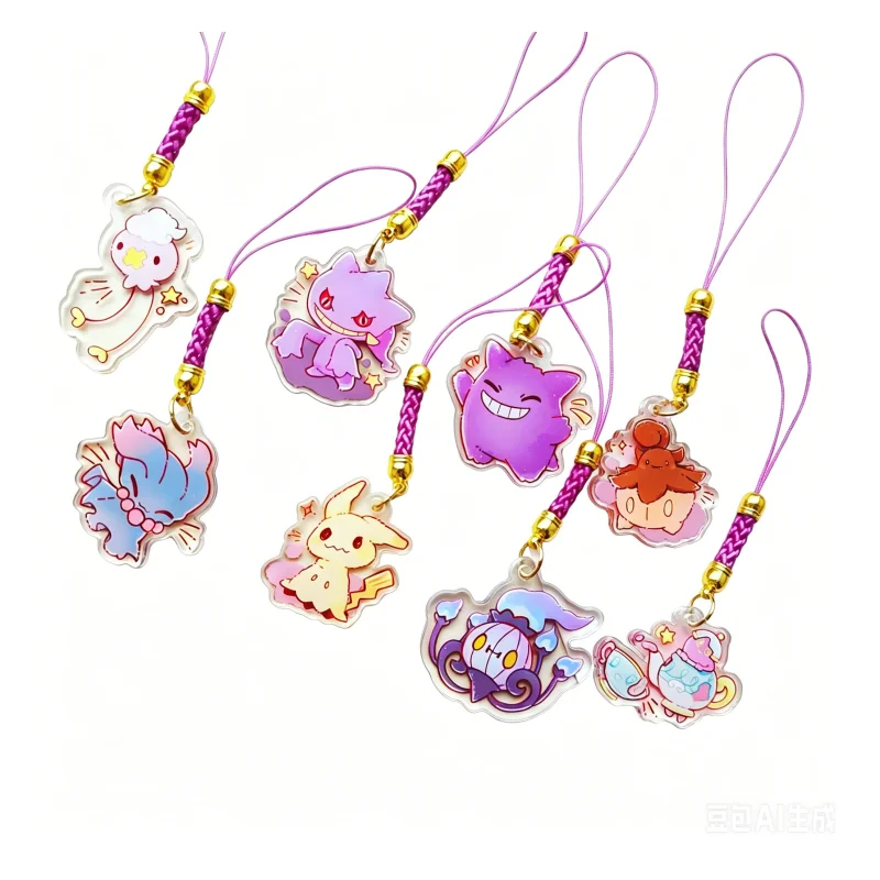 

Pokemon Ghost Type Acrylic Phone Charms Cute Haunter Drifloon Gengar Mimikyu Litwick Chandelure Bag Straps for Fans Collectors