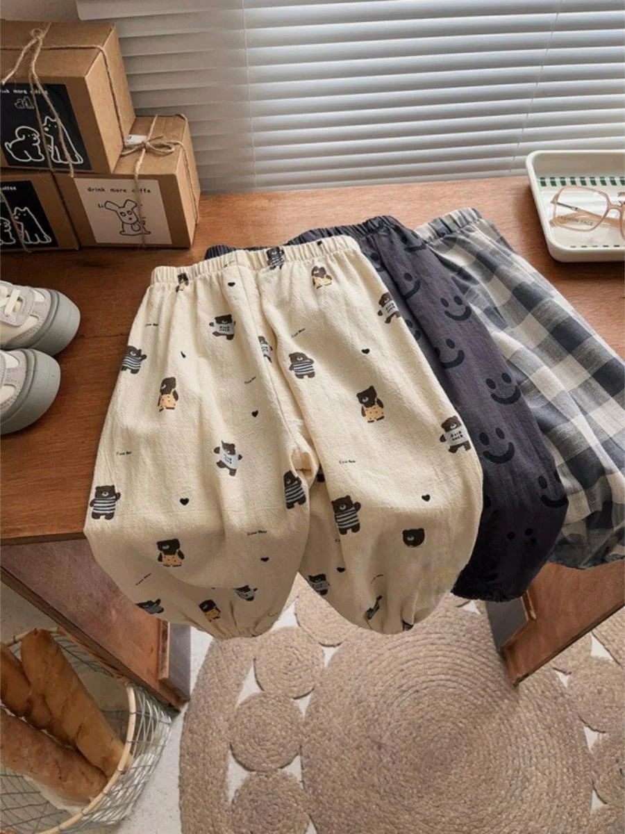 

Легкие повседневные летние брюки в клетку для детей, защита от комаров, для мальчиков и девочек, верхняя одежда, брюки, летняя мода для малышей