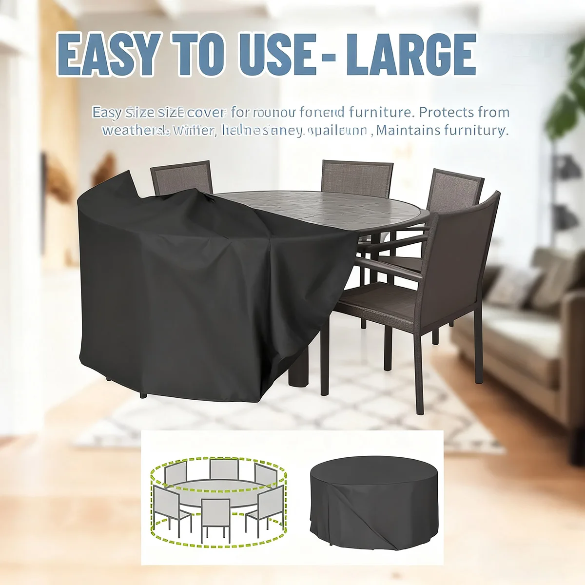 10 사이즈 원형 파티오 가구 커버는 대부분의 원형 테이블에 맞습니다. 내구성 있는 패브릭 커버, 찢김 방지 먼지 커버