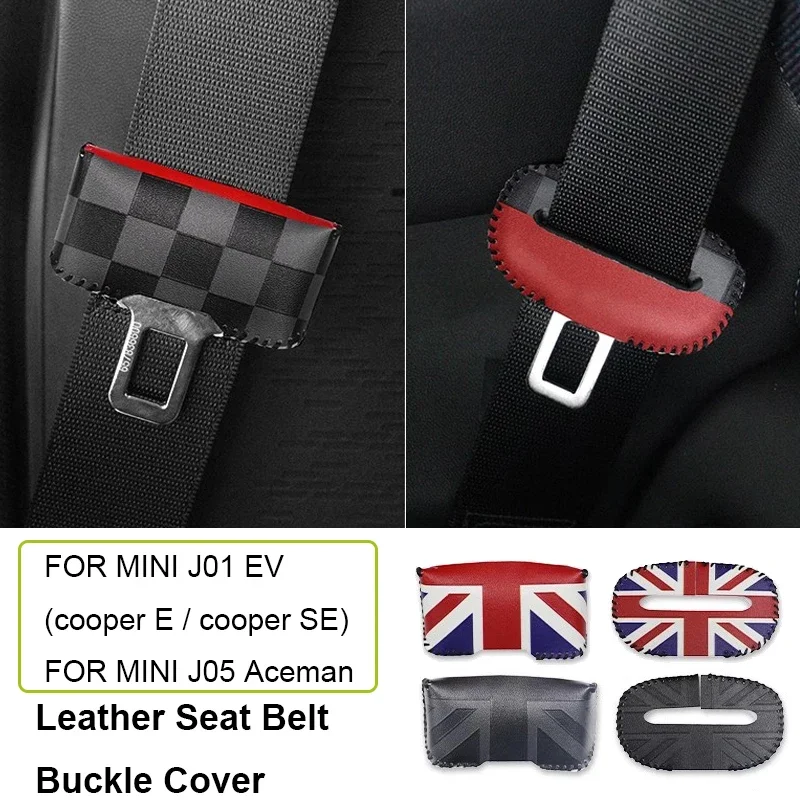 For MINI Cooper E SE J01 EV J05 Aceman 2024 2025 3D Leather Car Seat Belt Clip Extender Safety Seatbelt Lock Buckle Plug Cover