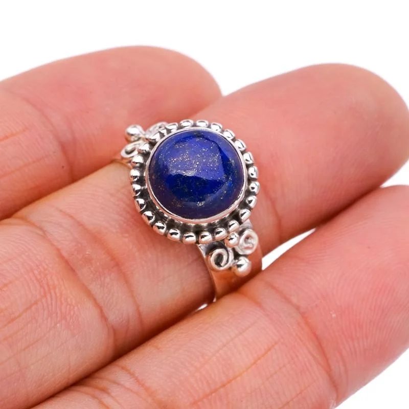 StarGems® Natural Lapis Lazuli Handmade 925 Sterling Silver Ring 8 F2021