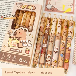 6 Stuks Capybara Gel Pen Snel Droog Zwarte Inkt Schrijven Soepel Schoolbenodigdheden Kantooraccessoires Esthetische Briefpapier Kawaii Pennen