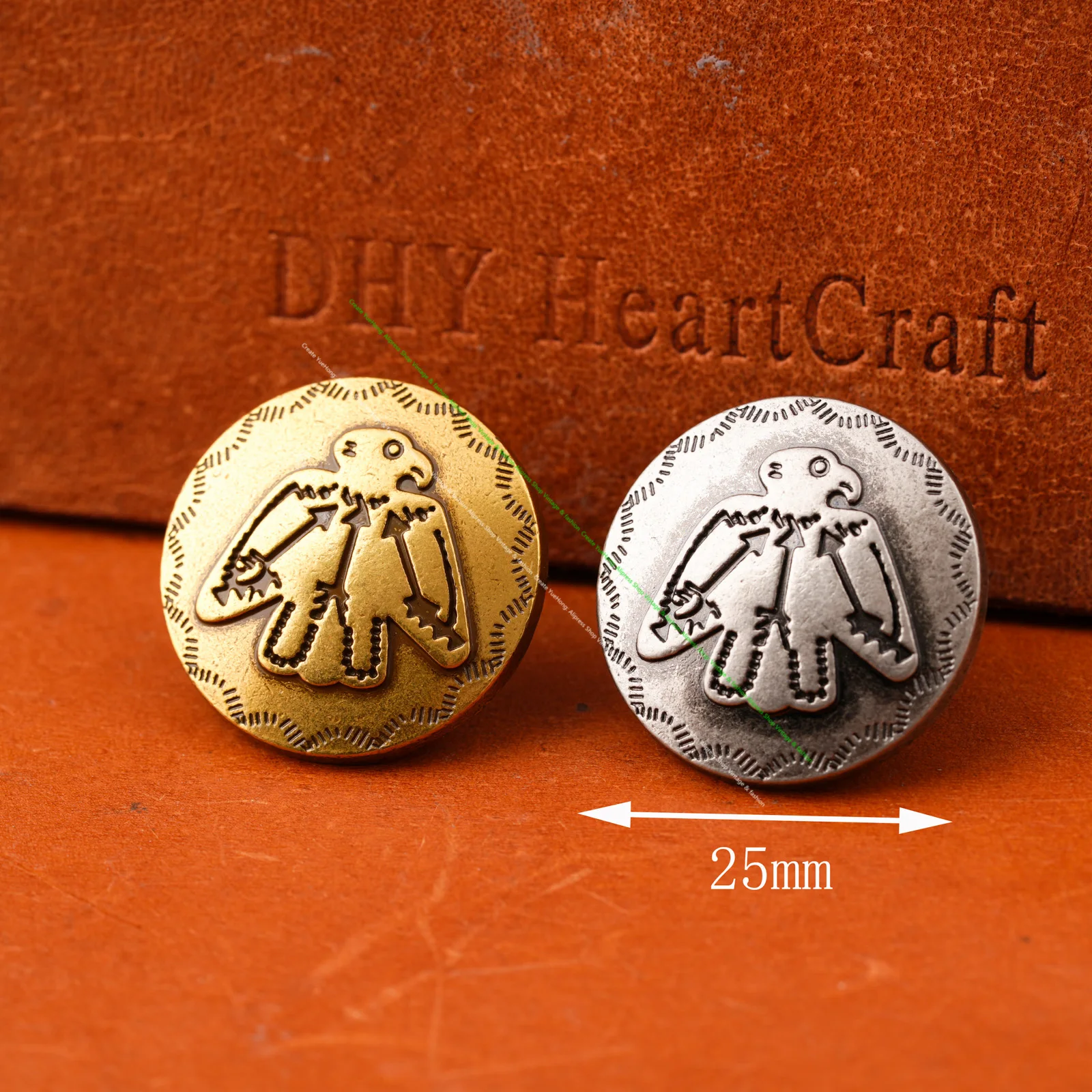 10 piezas de Conchos de Cuero de 1 Pulgada, de Latón Vintage con Símbolos Indios del Suroeste y Pájaro Trueno, Estilo Bohemio, para Cinturones y Artesanía en Cuero, Accesorio