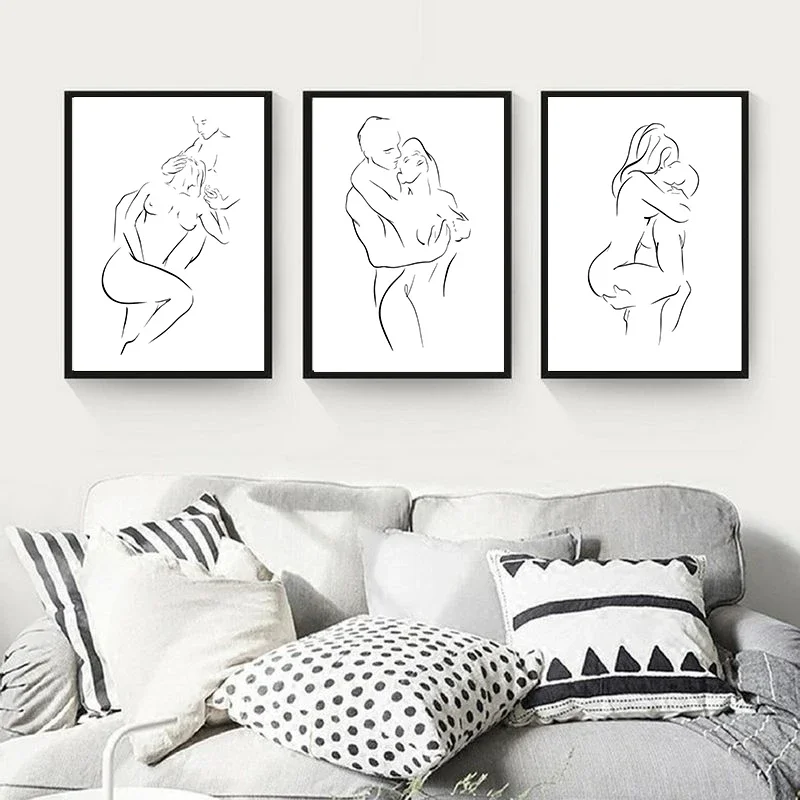 Minimalist Style Sexy Couple Wall Art Canvas Painting Line Drawing Couple Hand Love Kiss Posters And Prints Pictures Home Decor