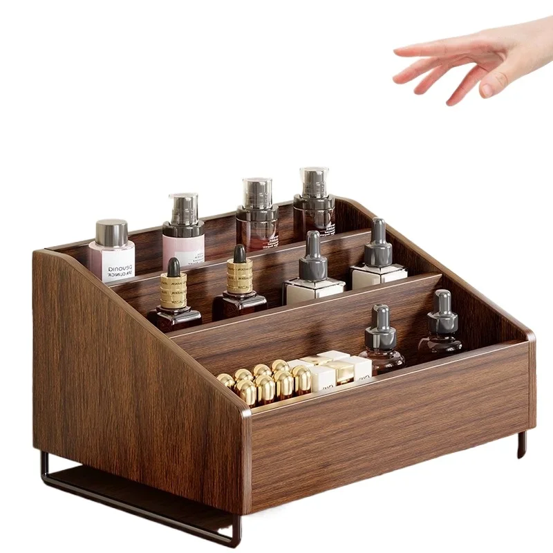 

Cosmetics Storage Box Desktop Shelf Large Capacity Three-layer Solid Wood Perfume Storage Rack Desktop Shelf