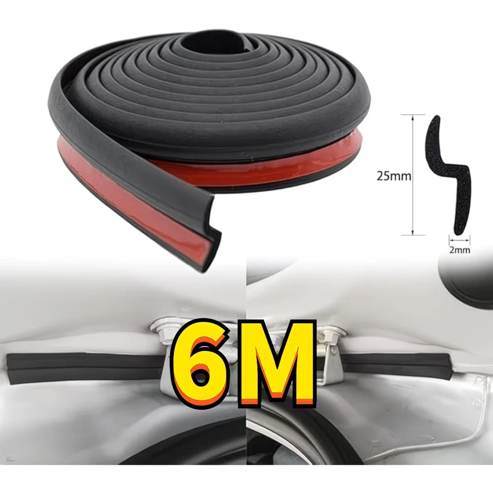 6M Z Shape Self Adhesive Car Rubber Seal Strip Windshield Window Door Hood Weather Strip Auto Protective Trim Accessories