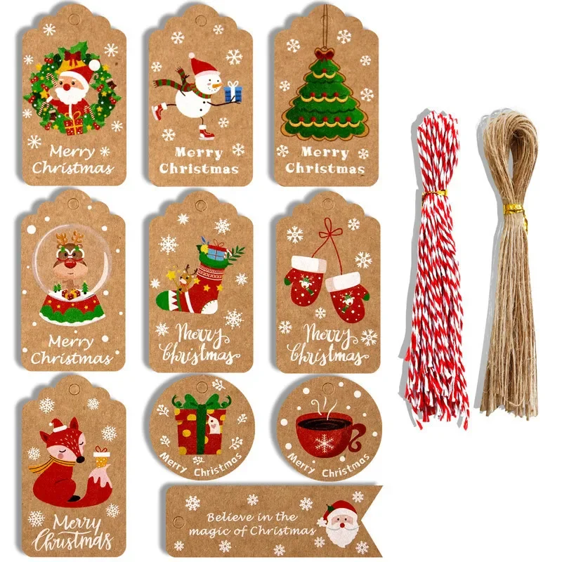 Etiquetas colgantes de árbol de Navidad DIY, etiquetas de papel Kraft de Feliz Navidad, almohadillas de escritura, decoraciones de tarjetas de regalo de fiesta de año nuevo para el hogar, 50 piezas