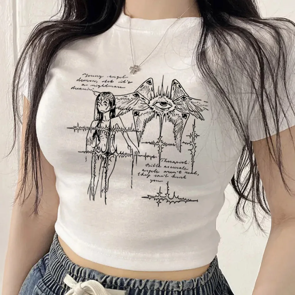 Y2k Girls crop top girl anime graphic korean fashion jojifuku emo tshirt scene  meme y2k japanese funny view 3