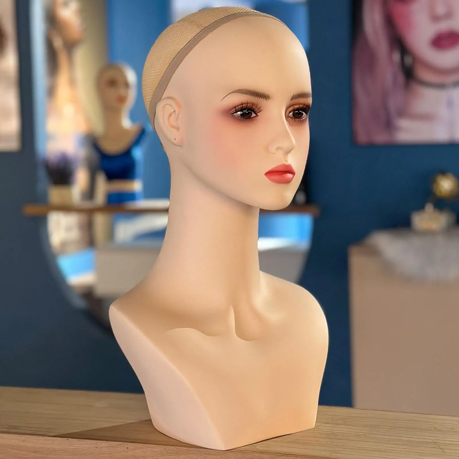 

Female Mannequin Head Wig Display Model Portable Head Circumference 54cm Versatile Use with Makeup for Hairdresser Training