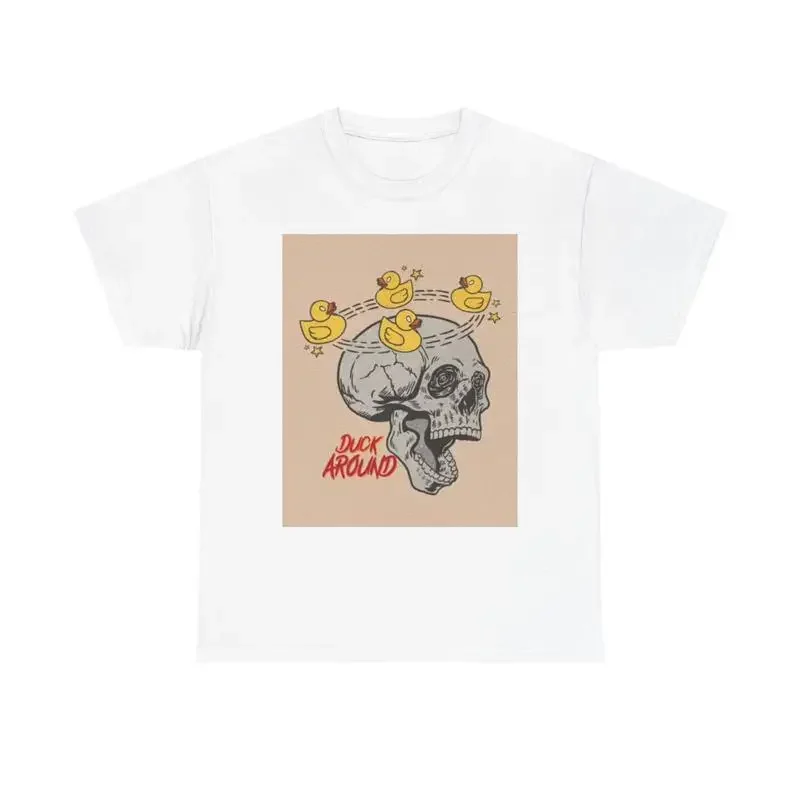 Duck Around Skull T Shirt Retro Funny Heavy Cotton