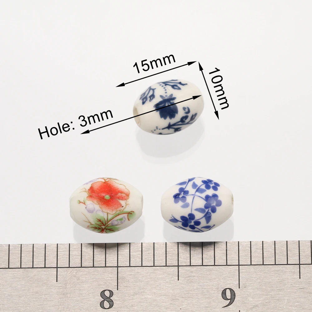 10 قطعة 15x10 مللي متر شكل بيضاوي زهرة أنماط السيراميك الخزف فضفاض الحرف الخرز مجموعة لصنع المجوهرات اكسسوارات Findings بها بنفسك النتائج