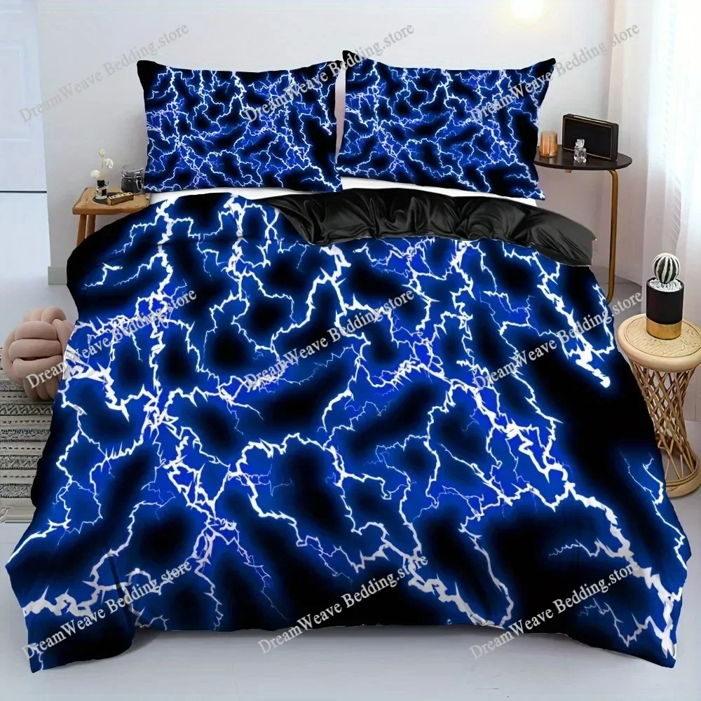 Purple Lightning Duvet Cover Queen Thunder Print Bedding Sets for Kids Teen Adults Violet Room Decor Soft Comforter CoversFQH