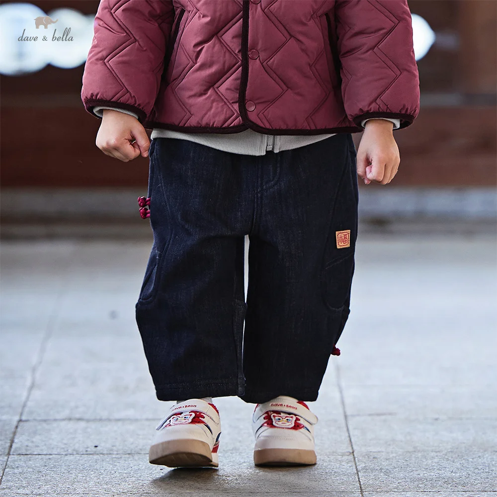 

Dave Bella, детские джинсовые брюки, осенне-зимние бархатные толстые повседневные теплые плюшевые брюки для мальчиков, уличные детские джинсовые брюки DB4254524