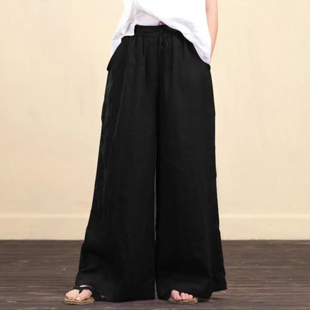 Solid Color Cotton Linen Pants Women Wide Leg Long Trousers Elastic Waist Wide Leg Pants for Women Loose Trousers брюки женски