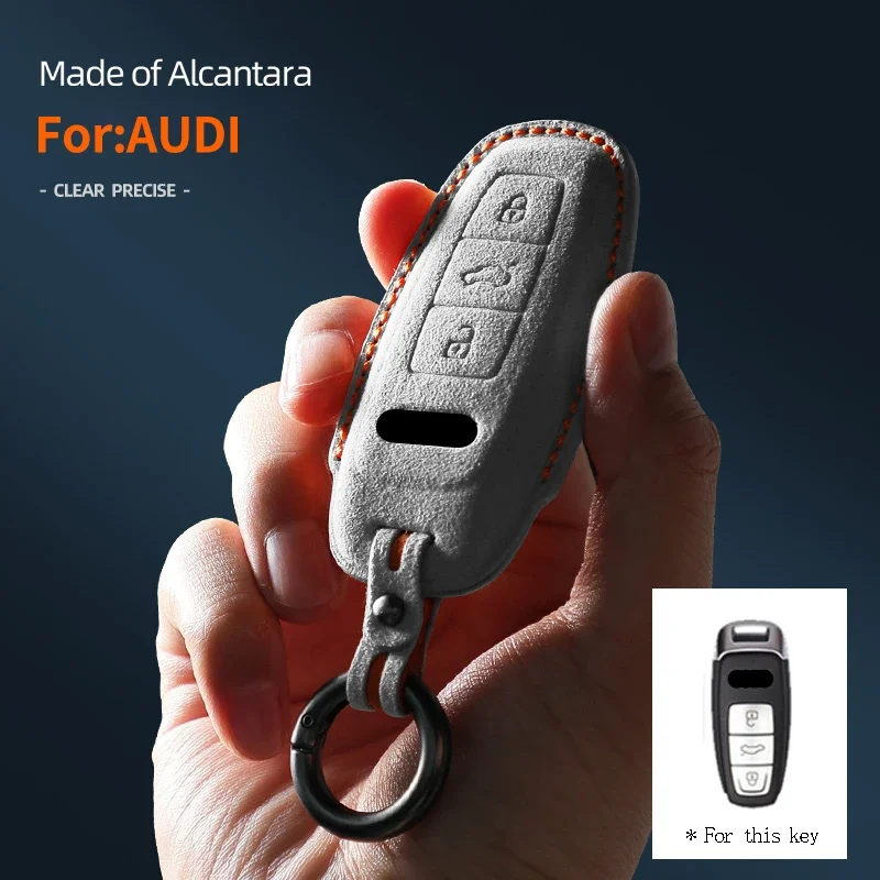 Alcantara Suede Car Key Case Applicable to Audi A4 A5 A6 A7 Q5 Q7 Q8, B Style 4 Buttons Key Shell Protector Accessories