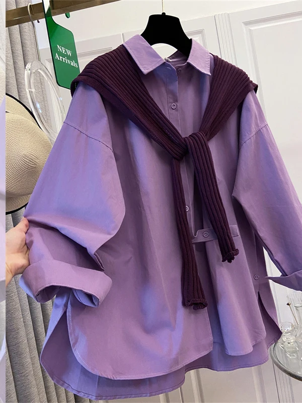 مجموعة Ele Purple Fce Cotton irt Jaet مكونة من قطعتين للسيدات بتصميم Faion بشكل جميل ومقاس عادي طويل Sve Po... #1