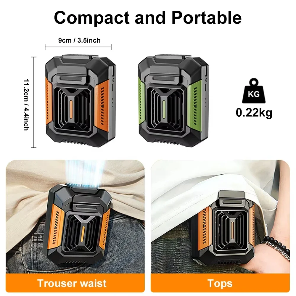 Personal Belt Clip Fan Portable Power Bank Flashlight Wearable Personal Fan Hanging Neck Fan for Outdoor Works Hiking Camping