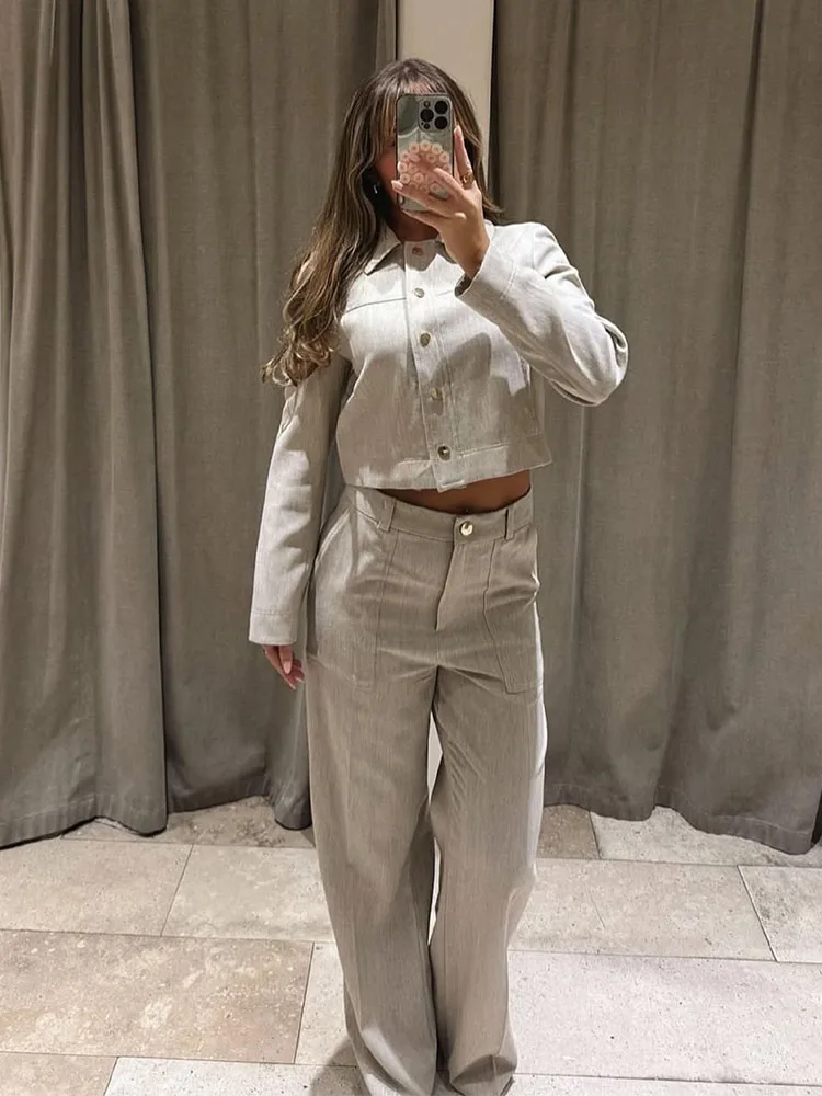 HH Sommer Frauen Mode einreiher Revers Taste Jacke + Dünne Elastische Taille Tasche Zipper Hosen Solide Linie 2-stück Set