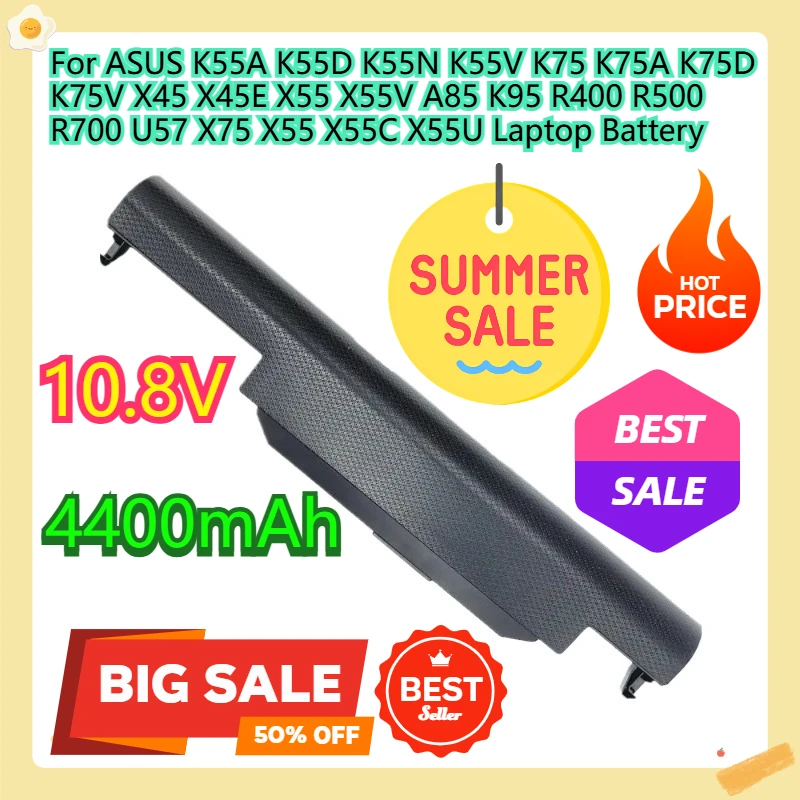 

For ASUS K55A K55D K55N K55V K75 K75A K75D K75V X45 X45E X55 X55V A85 K95 R400 R500 R700 U57 X75 X55 X55C X55U Laptop Battery